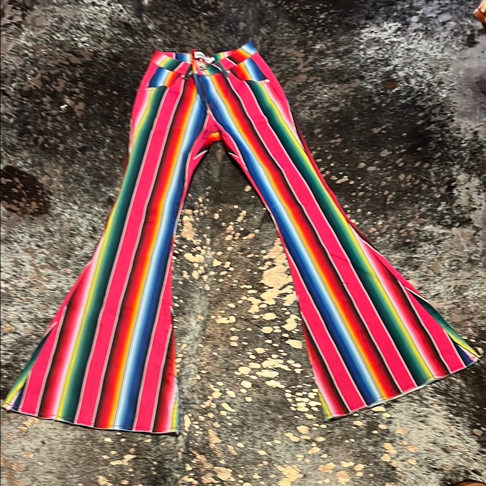 Colorful Striped Ranch Dress’n flared  Pants